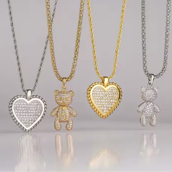 Teddy Bear Silver Crystal Chain Necklace - Picture 9 of 9